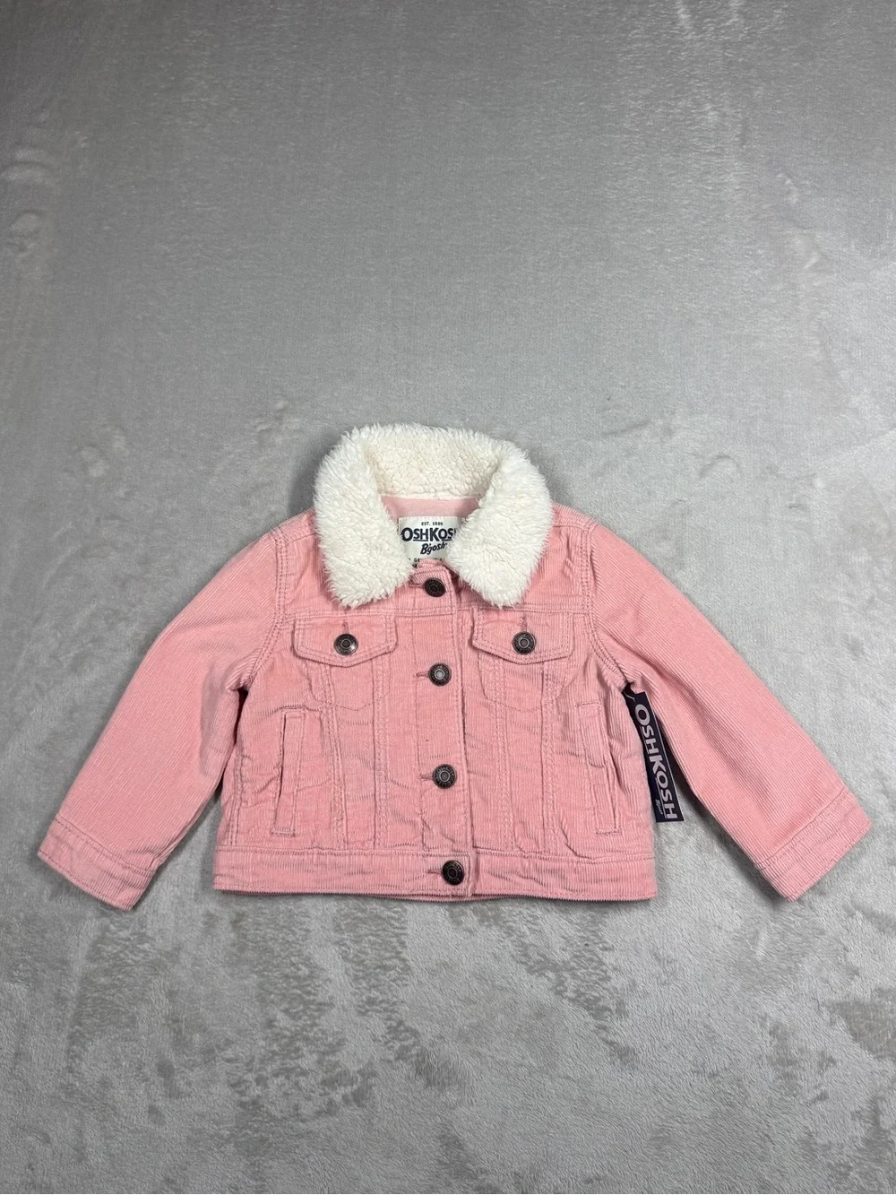 NWT OshKosh B’gosh Baby Girl Pink Corduroy Sherpa Collar Jacket Size 12 Months